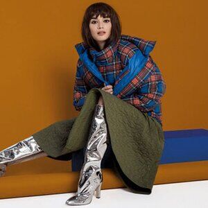 JW Anderson x Uniqlo Womens Sz 8 Green Quilted Flared Midi Skirt Fall Winter